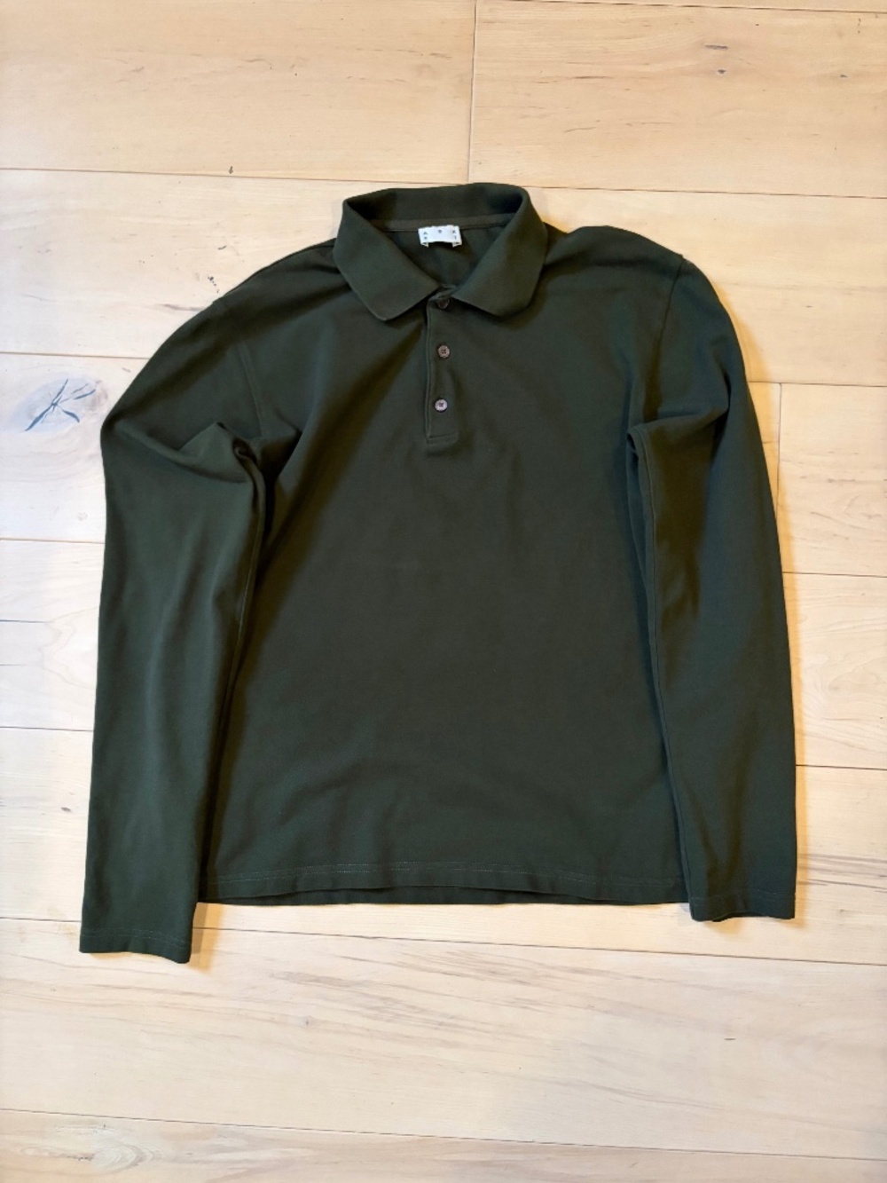 ASKET Long Sleeve Green Pique Polo